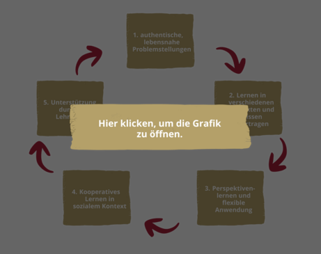 Leitlinien zur Gestaltung problemorientierten Unterrichts (eigene Darstellung nach Reinmann-Rothmeier & Mandl, 2001) - Klick zum Öffnen